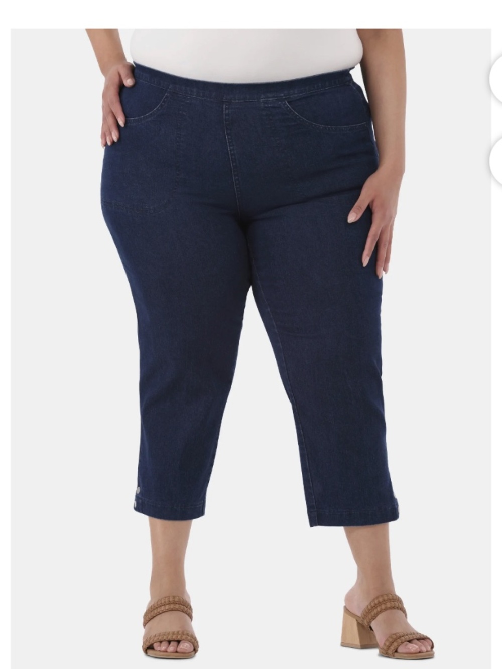 Just My Size Women’s Plus Dark Indigo Snap Hem Cropped Pants Size 0X 14W NWT
